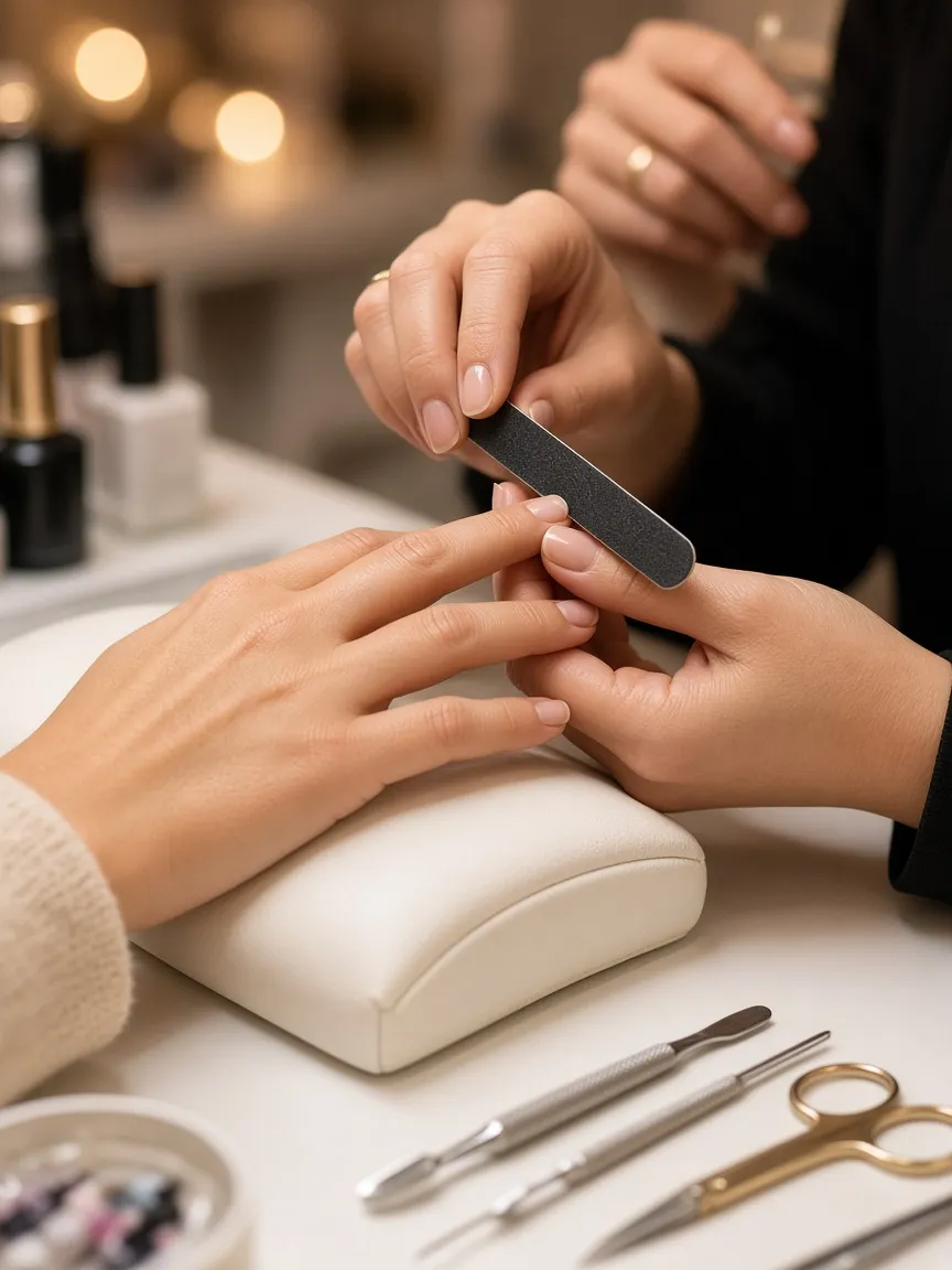 Servicio profesional de manicura con acabado natural